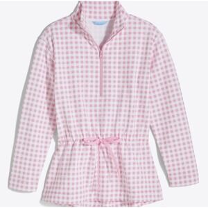 Draper James Cinch Waist Quarter-Zip Jacket Pullover‎ in Pink Gingham XXL